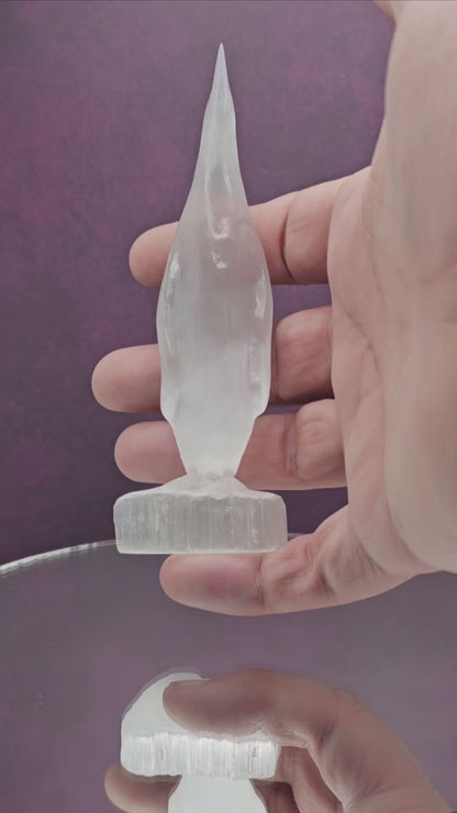 Satin Spar / Selenite Penguin Carving
