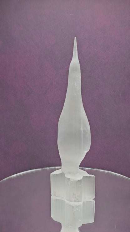 Satin Spar / Selenite Penguin Carving